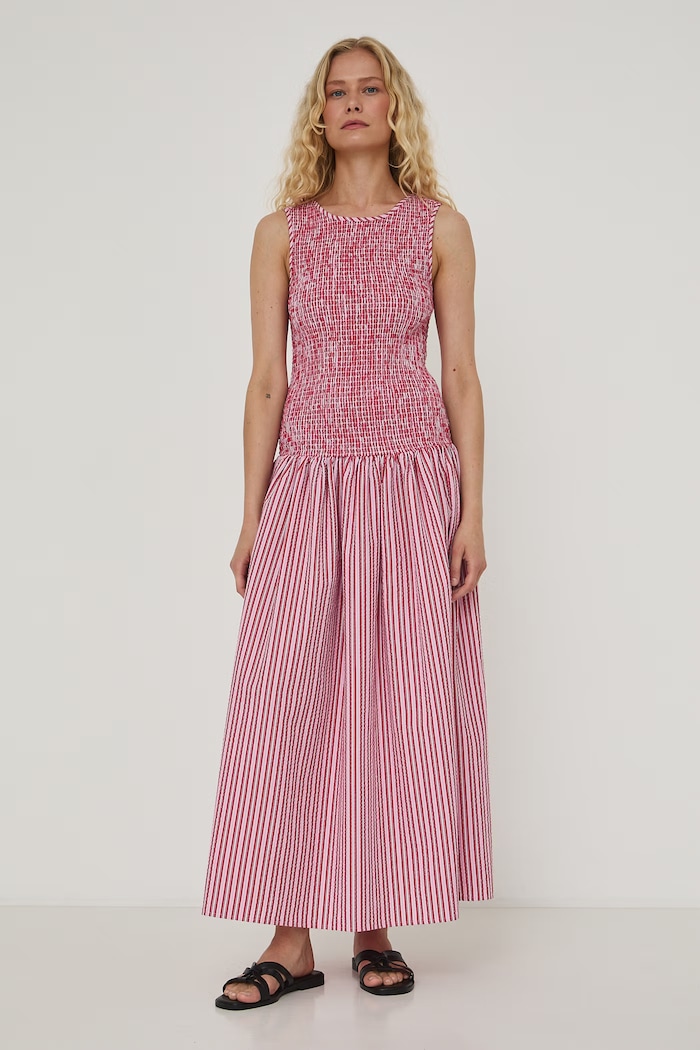 Sukienka rozkloszowana bawełniana w paski multicolor RW26-SUD100