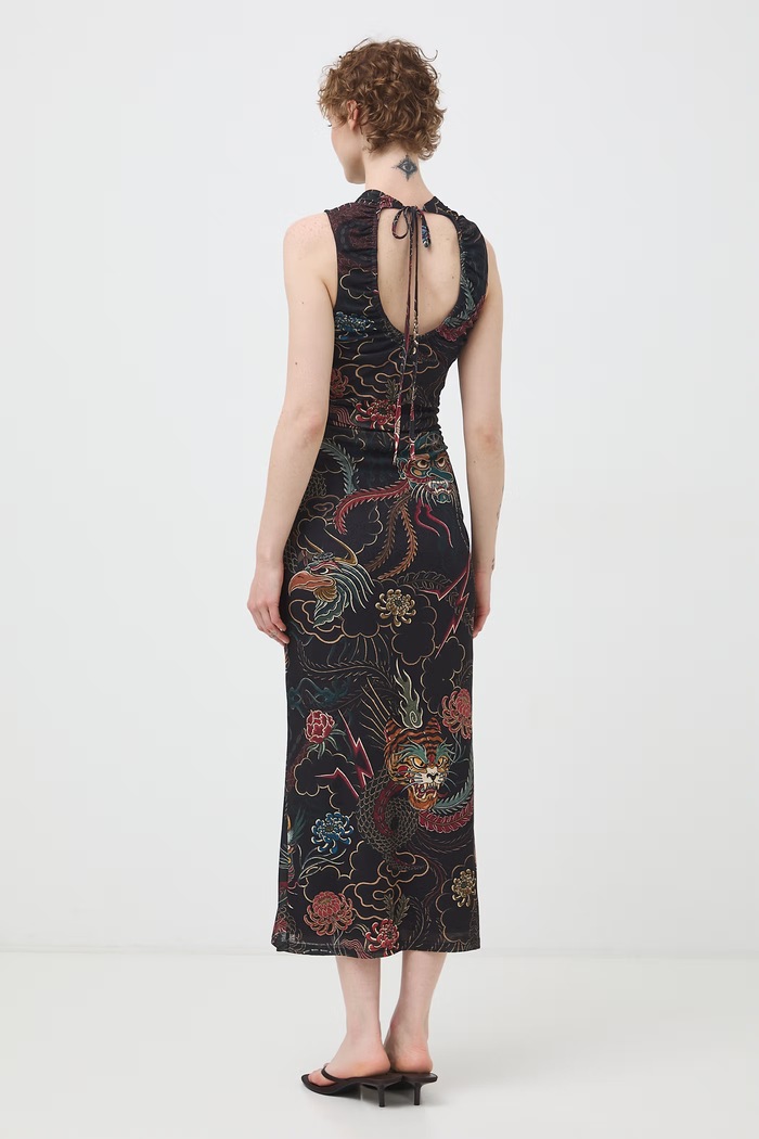 Sukienka midi z kolekcji Mythical Creatures czarny RW26-SUD251