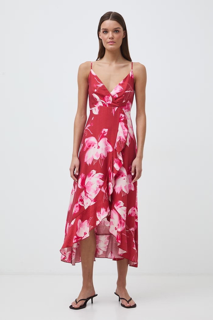 Sukienka rozkloszowana z wiskozą w kwiaty RW26-SUD291 multicolor RW26
