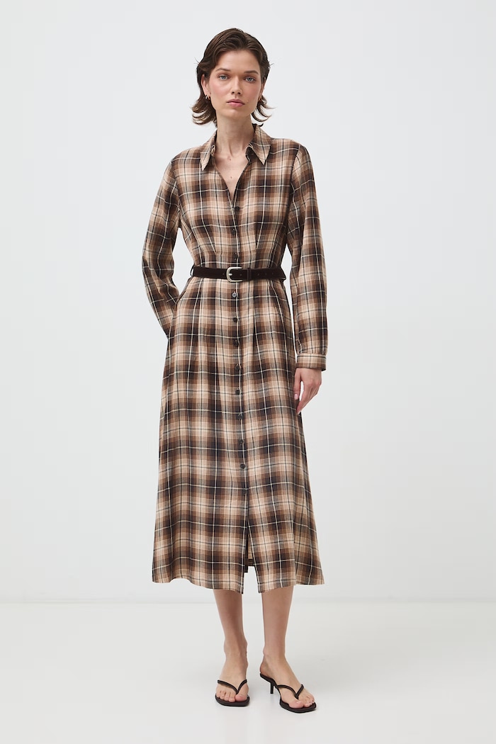 Sukienka koszulowa midi z paskiem w kratkę RW26-SUD401 multicolor RW26