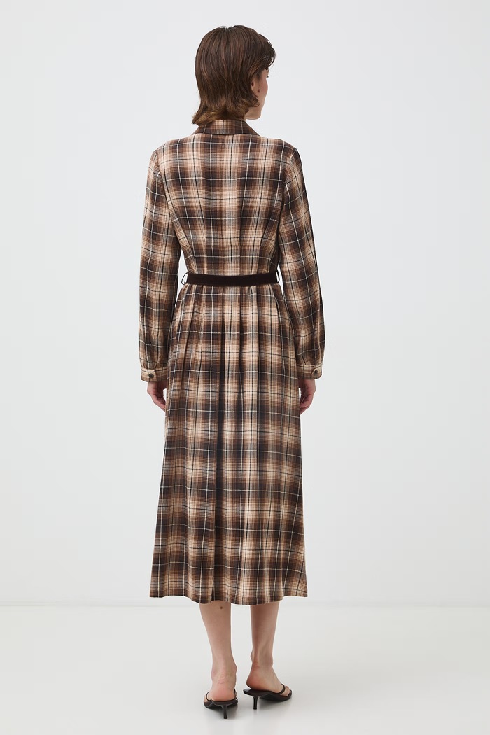 Odzież Sukienka koszulowa midi z paskiem w kratkę RW26-SUD401 multicolor