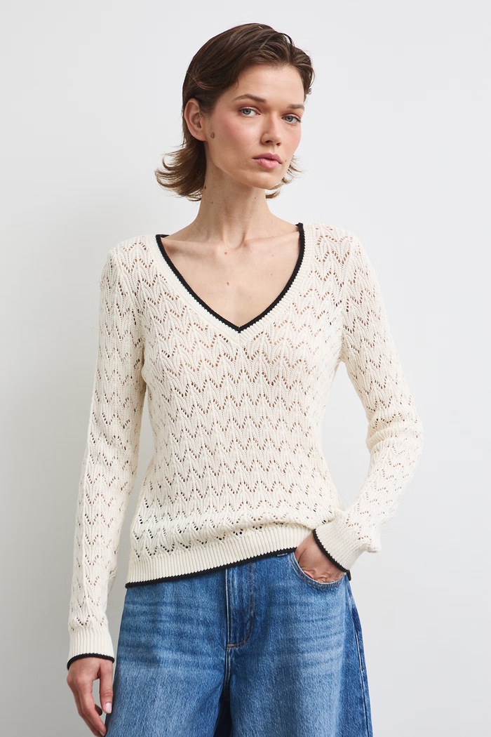 Sweter damski bawełniany ażurowy RW26-SWD031 beżowy RW26