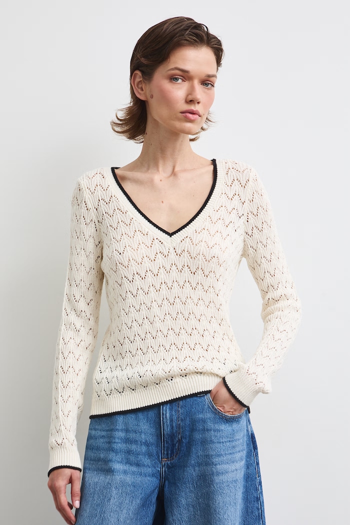 Sweter damski bawełniany ażurowy RW26-SWD031 beżowy RW26