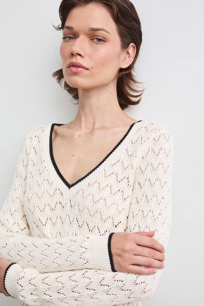 Sweter damski bawełniany ażurowy RW26-SWD031 beżowy
