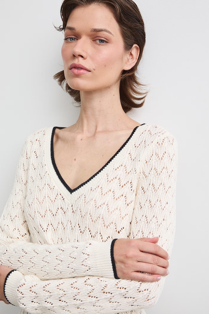 Sweter damski bawełniany ażurowy RW26-SWD031 beżowy