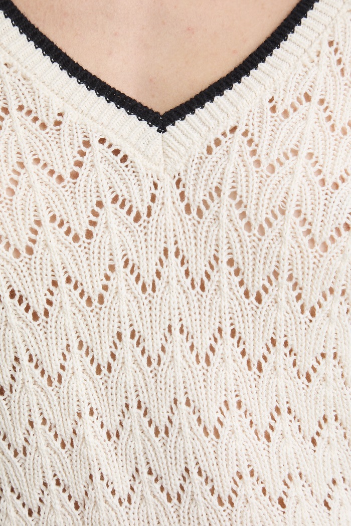 Sweter damski bawełniany ażurowy beżowy RW26-SWD031