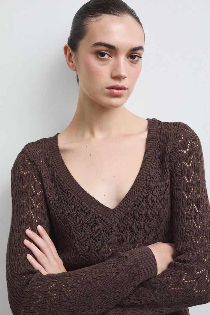 Sweter damski bawełniany ażurowy RW26-SWD031 brązowy