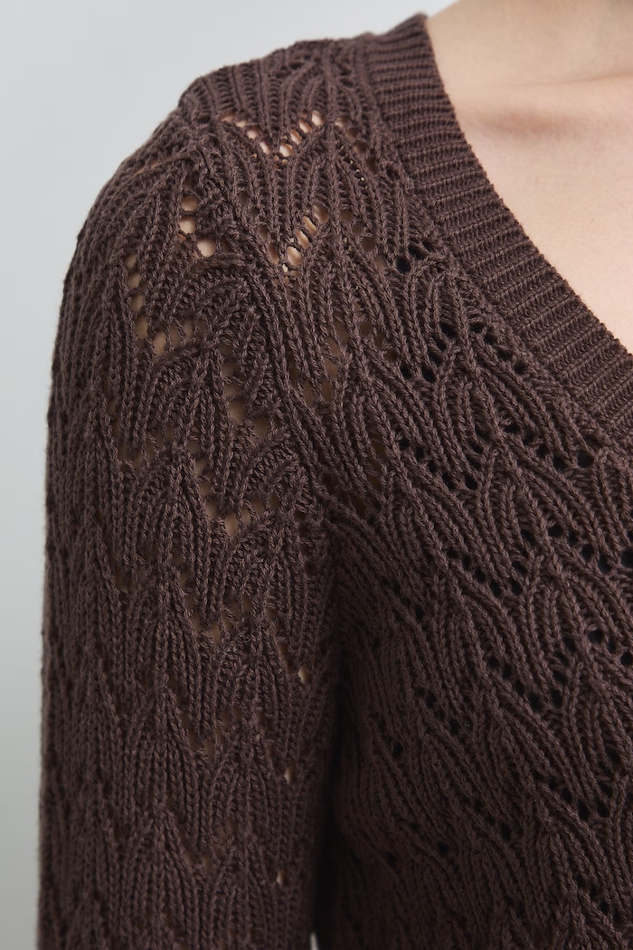 Sweter damski bawełniany ażurowy brązowy RW26-SWD031