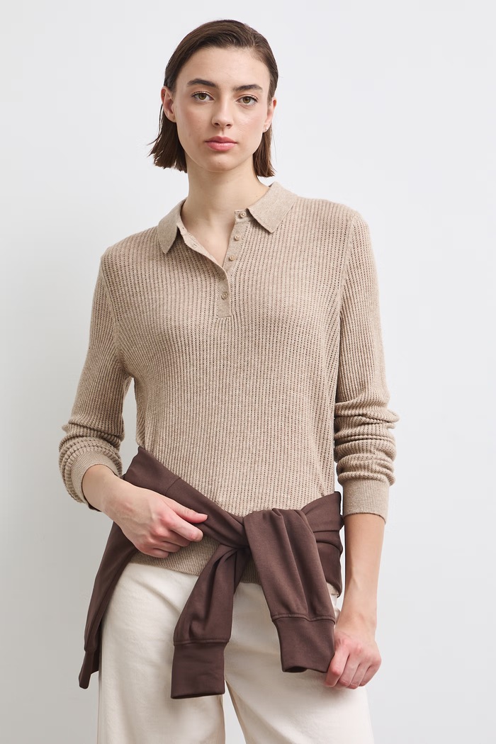 Sweter damski z wiskozą melanżowy RW26-SWD041 beżowy RW26