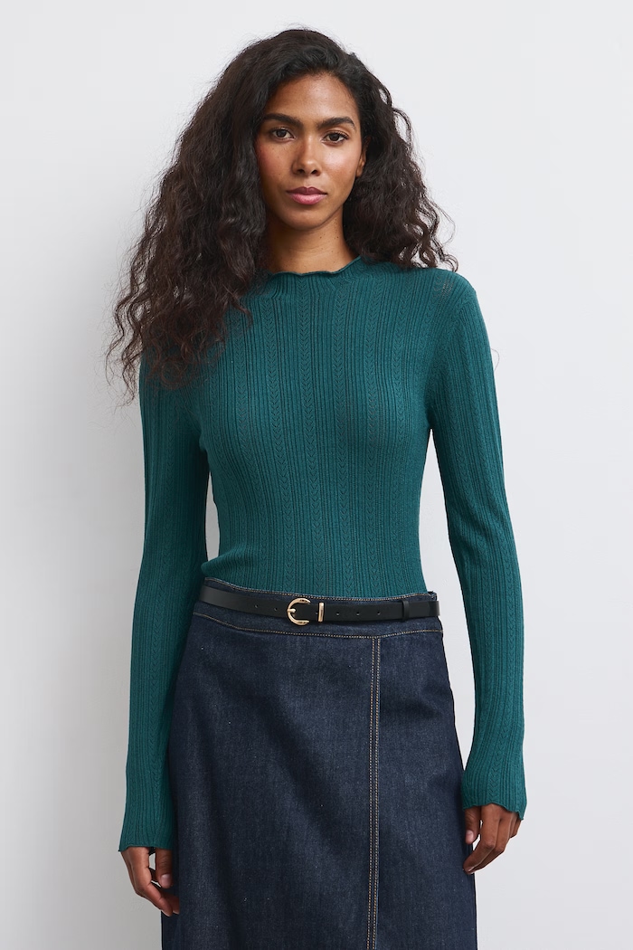 Sweter damski z wiskozą ażurowy RW26-SWD050 turkusowy RW26