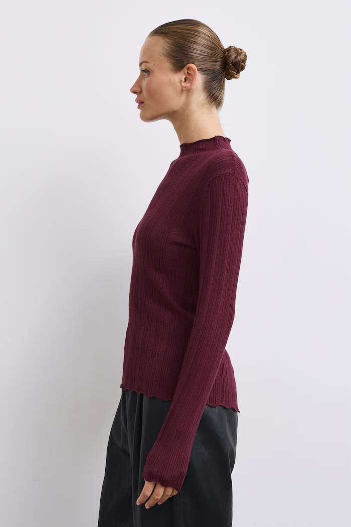 Sweter damski z wiskozą ażurowy RW26-SWD050 bordowy