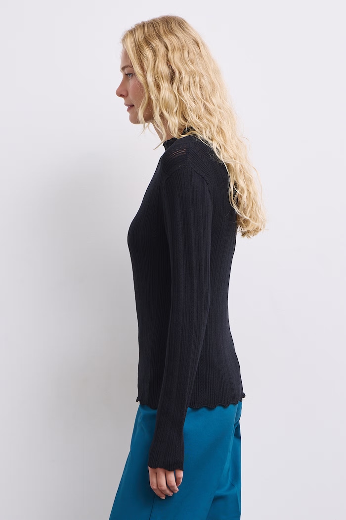 Sweter damski z wiskozą ażurowy RW26-SWD050 czarny RW26