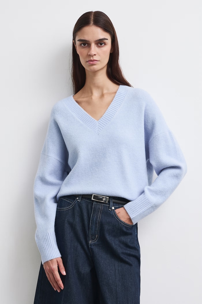 Medicine Sweter damski z dodatkiem wełny RW26-SWD063 niebieski RW26
