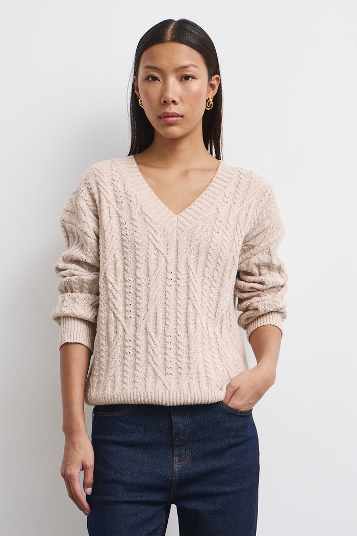 Medicine Sweter damski z bawełną RW26-SWD081 beżowy RW26
