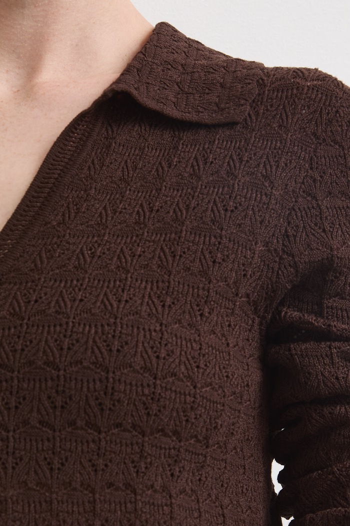 Sweter damski z wiskozą ażurowy RW26-SWD201 brązowy
