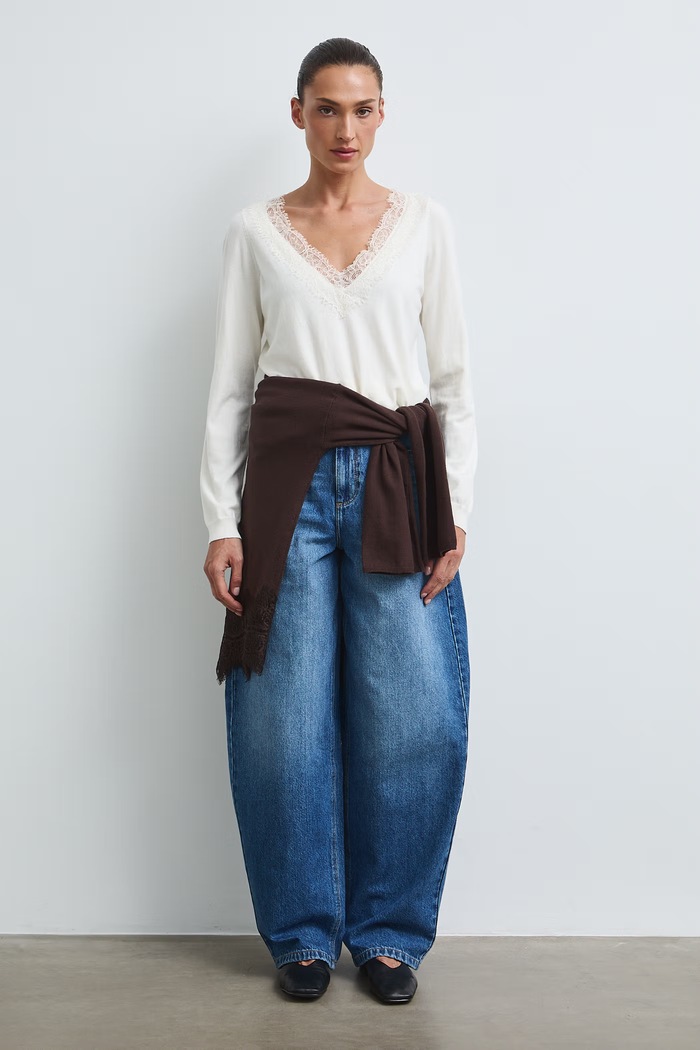 Sweter damski z wiskozą z koronką RW26-SWD309 beżowy RW26