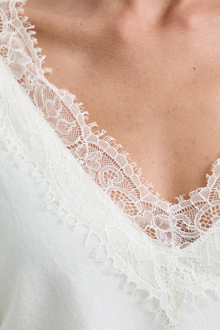 Sweter damski z wiskozą z koronką RW26-SWD309 beżowy