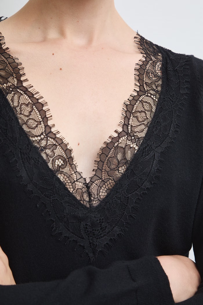 Sweter damski z wiskozą z koronką RW26-SWD309 czarny