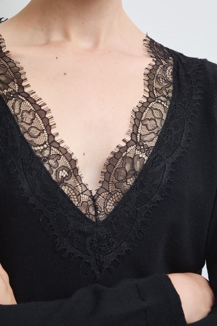 Sweter damski z wiskozą z koronką RW26-SWD309 czarny