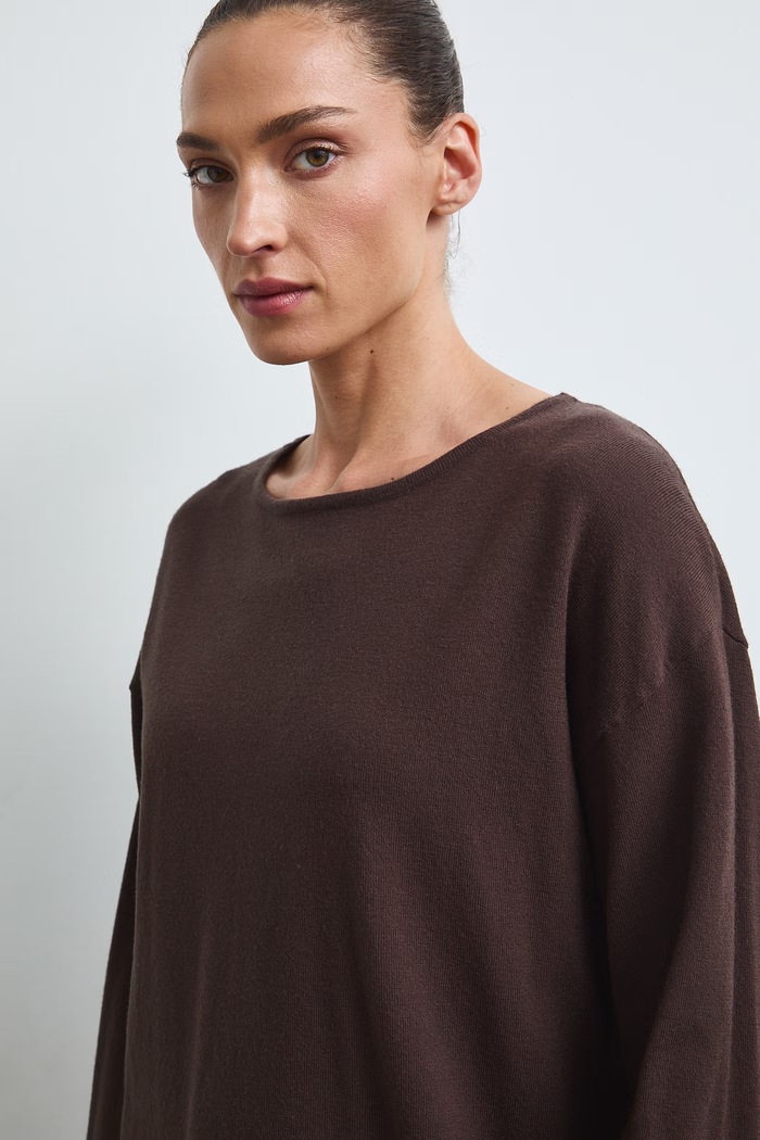 Sweter damski z wiskozą z koronką brązowy RW26-SWD310