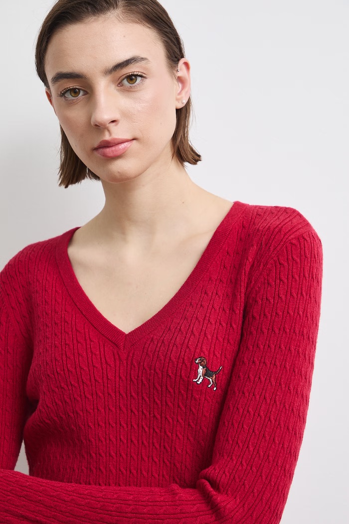 Sweter damski z wiskozą z haftem z motywem zwierzęcym RW26-SWD405 czerwony