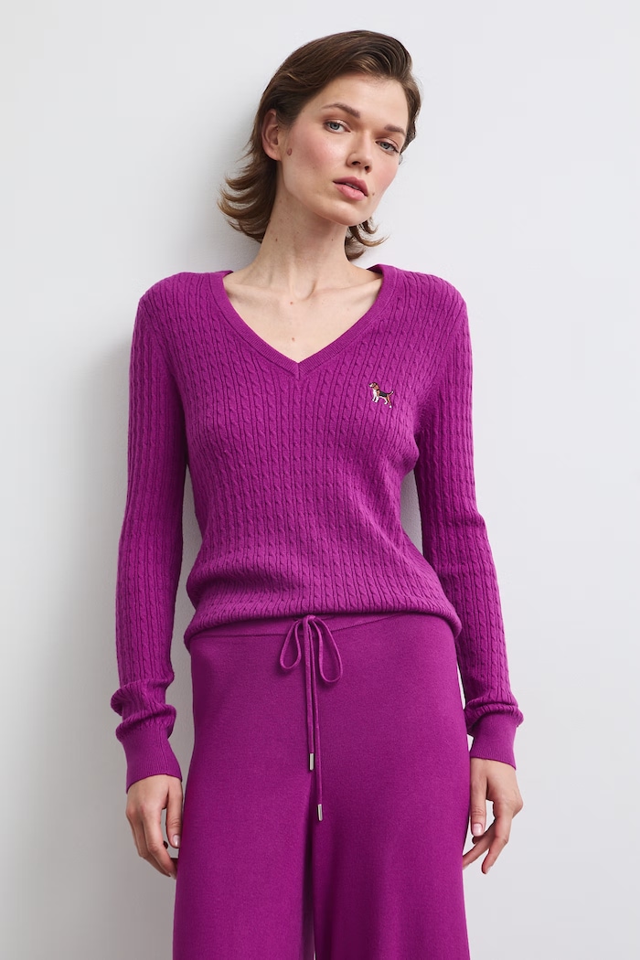 Sweter damski z wiskozą z haftem z motywem zwierzęcym RW26-SWD405 fioletowy RW26