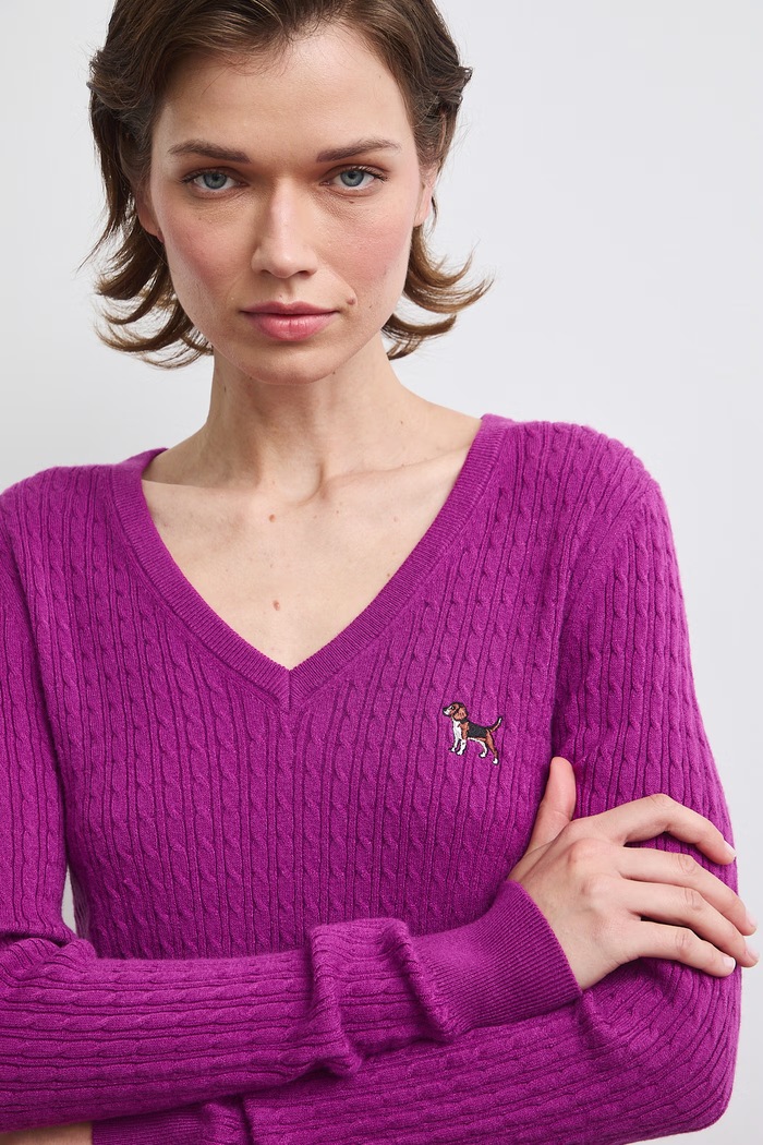 Sweter damski z wiskozą z haftem z motywem zwierzęcym RW26-SWD405 fioletowy