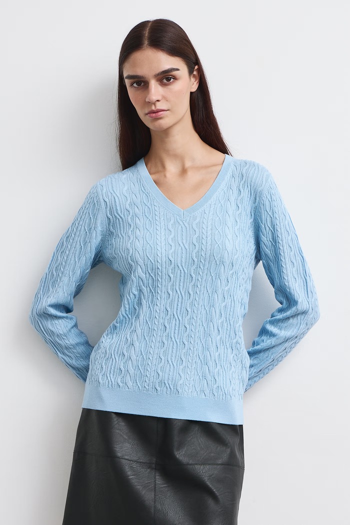Medicine Sweter damski z wełny merino RW26-SWD620 niebieski RW26