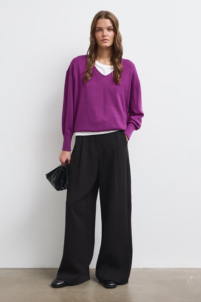 Medicine Sweter damski z wełny merino fioletowy RW26-SWD622