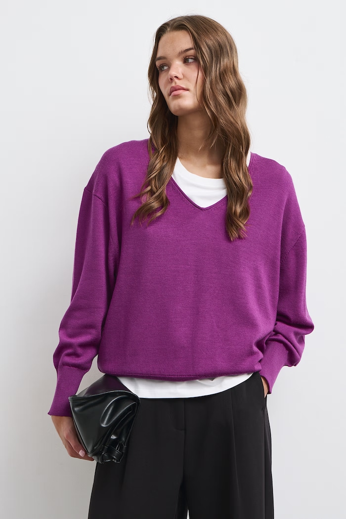 Medicine Sweter damski z wełny merino RW26-SWD622 fioletowy RW26