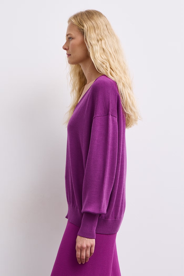 Medicine Sweter damski z wełny merino RW26-SWD622 fioletowy RW26