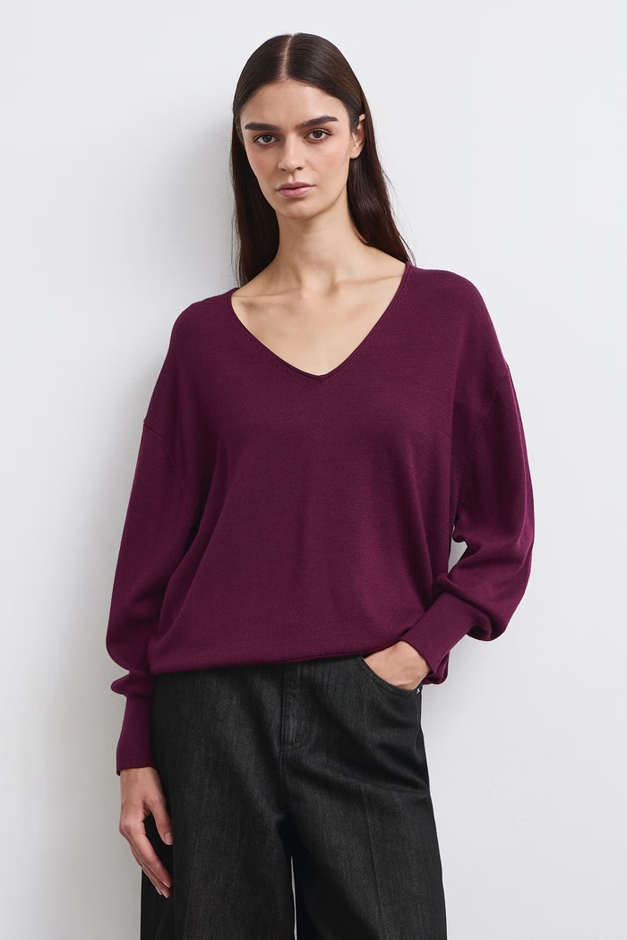Medicine Sweter damski z wełny merino RW26-SWD622 bordowy RW26