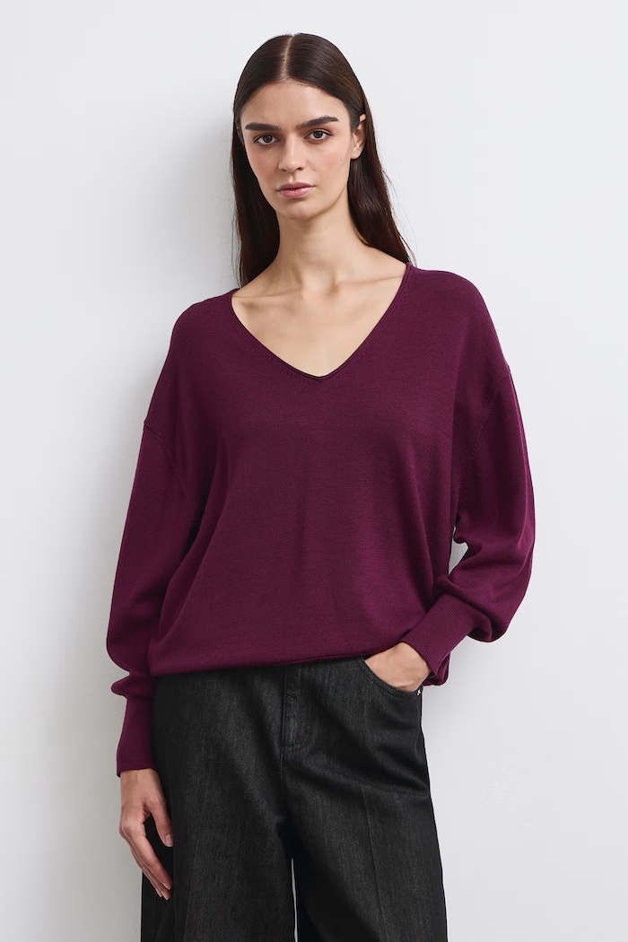 Medicine Sweter damski z wełny merino RW26-SWD622 bordowy RW26