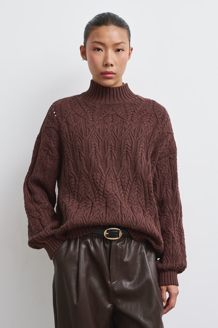 Medicine Sweter damski z bawełną RW26-SWD712 brązowy RW26