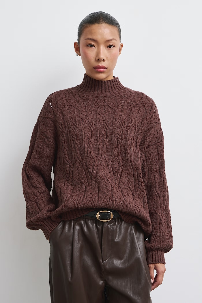 Medicine Sweter damski z bawełną RW26-SWD712 brązowy RW26
