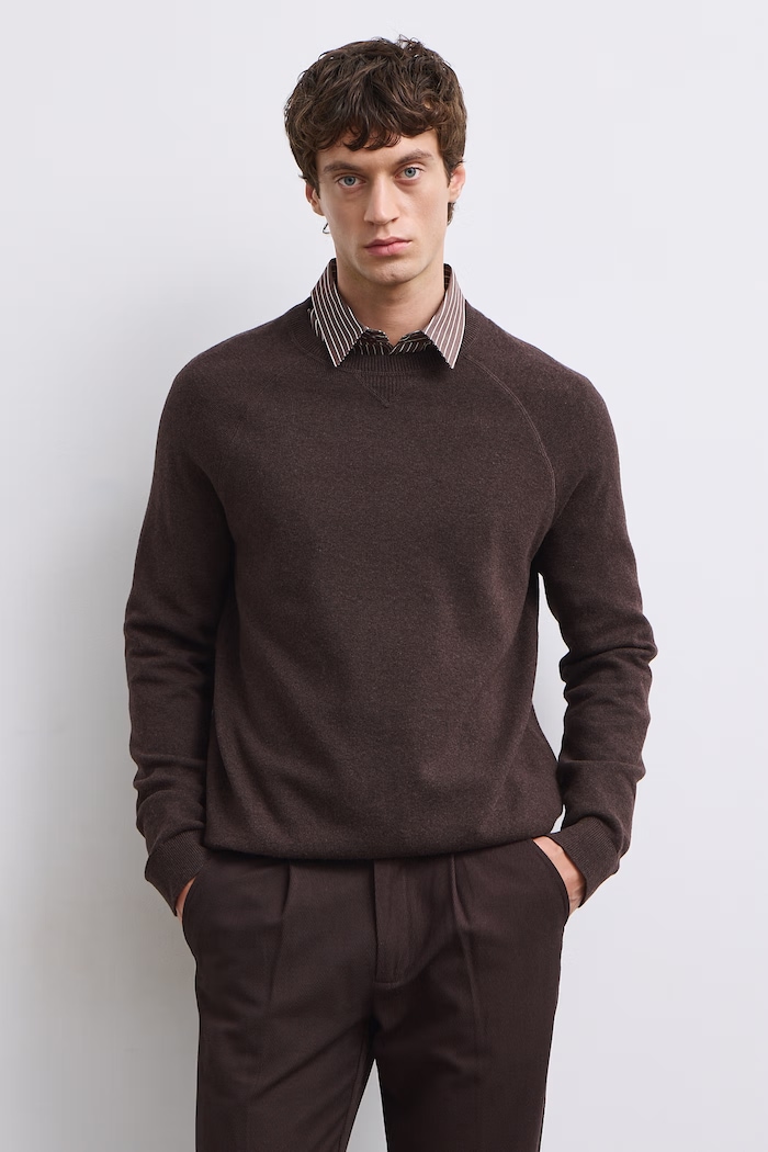 Medicine Sweter męski z dodatkiem wełny RW26-SWM061 brązowy RW26