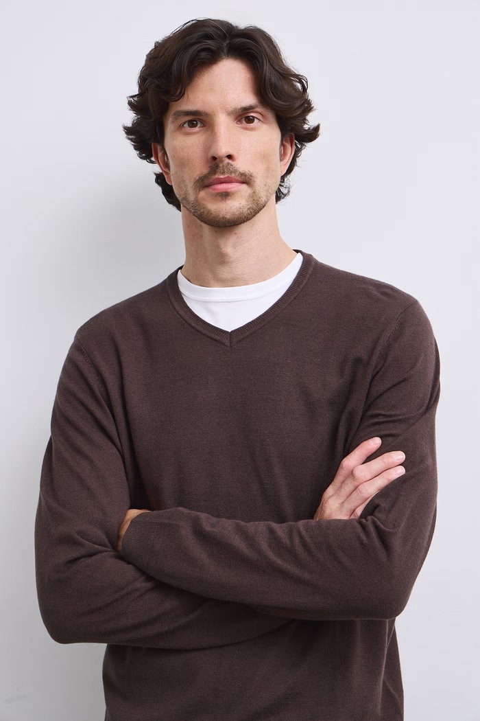 Sweter męski z dodatkiem wełny Medicine brązowy RW26-SWM062