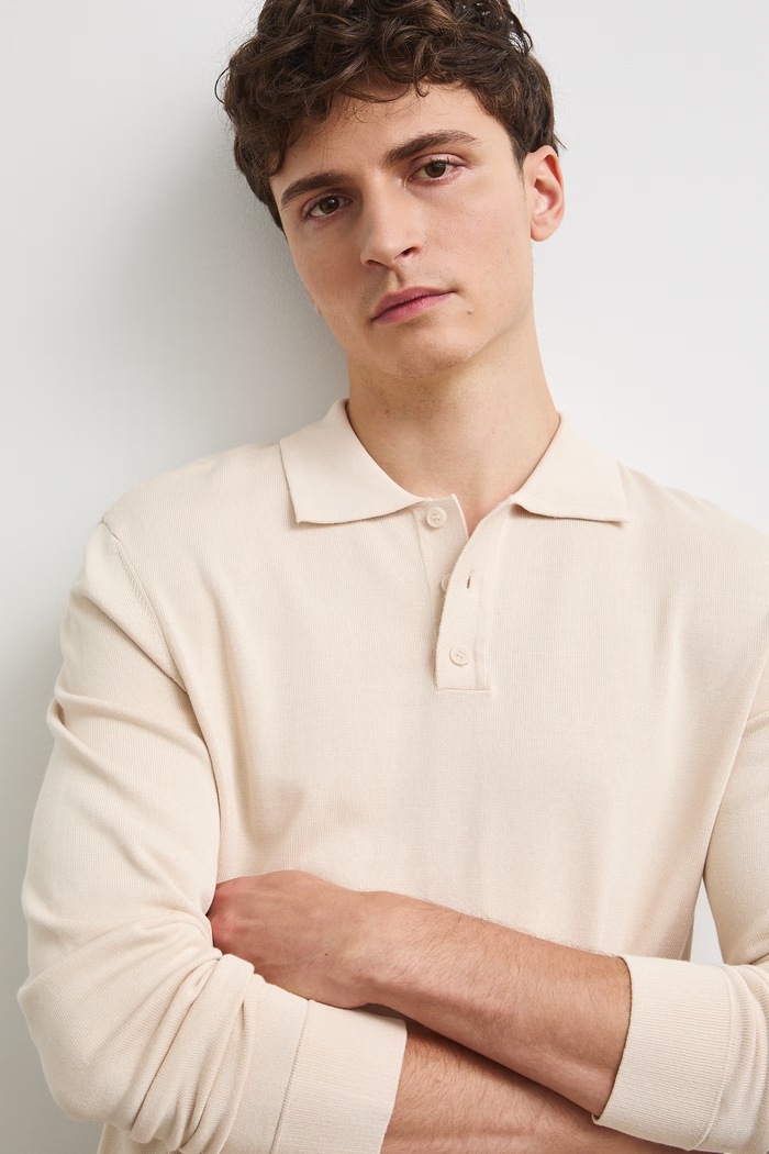 Sweter męski z bawełną beżowy RW26-SWM301