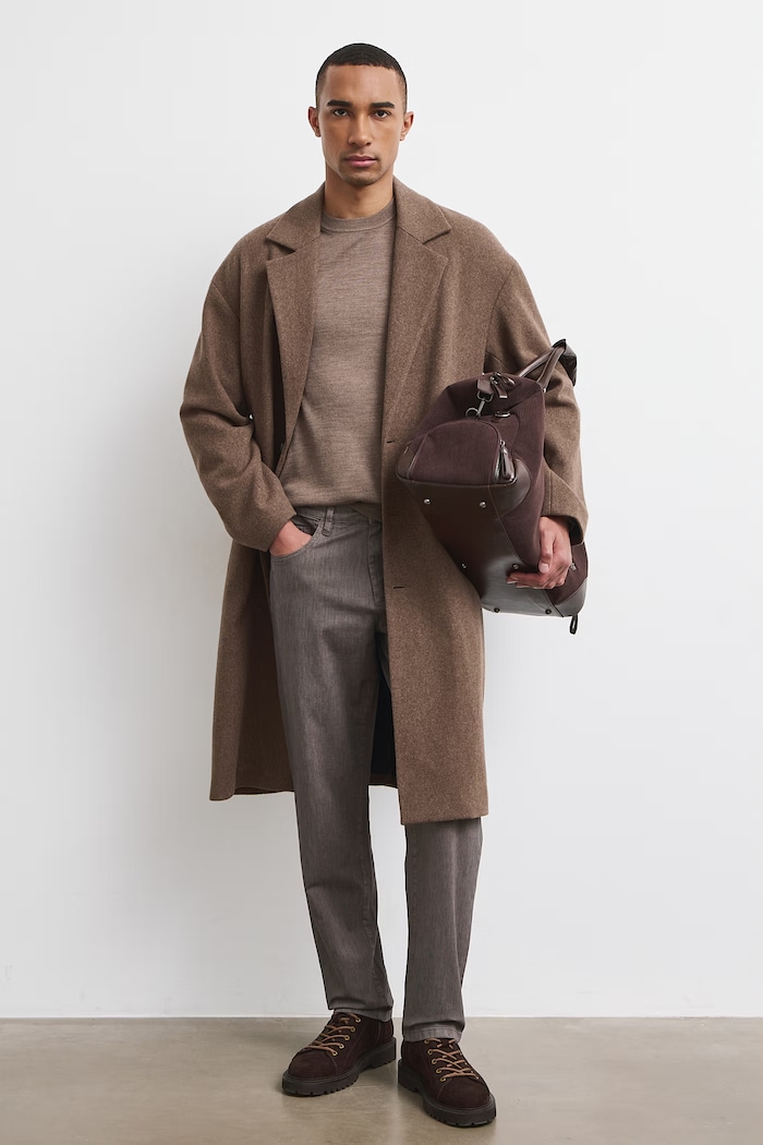 Sweter męski z wełny merino melanżowy brązowy RW26-SWMA11