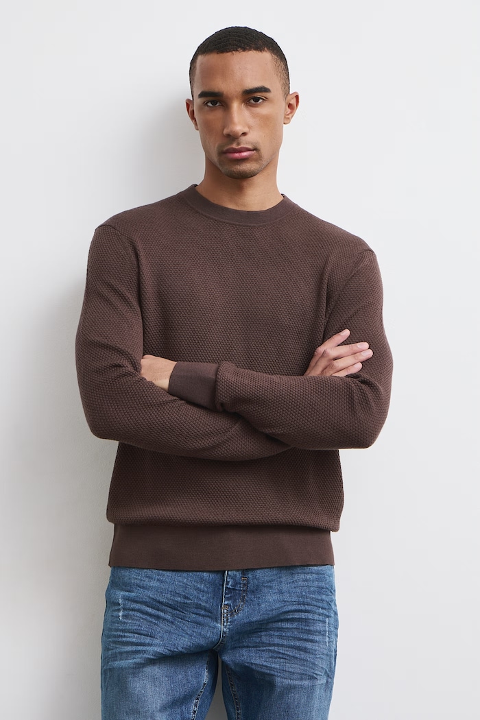 Medicine Sweter męski z wełny merino brązowy RW26-SWMA12
