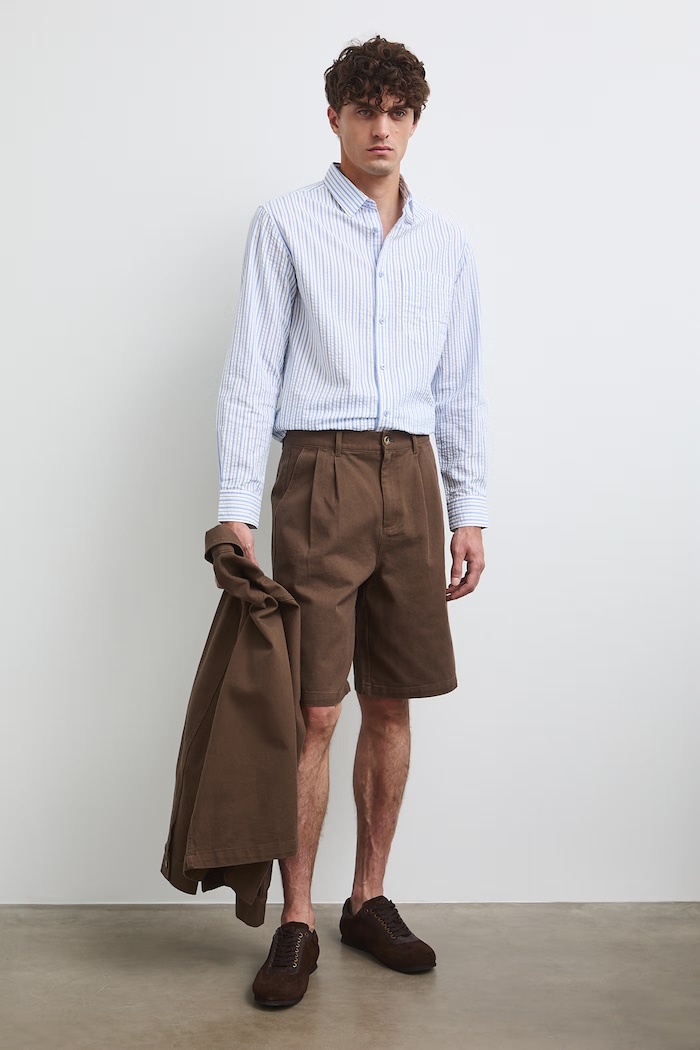 Szorty chino męskie bawełniane brązowy RW26-SZM200