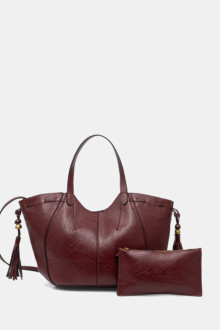 Kabelka typu shopper dámska z imitácie kože s visiacimi korálkami RW26-TOD301 burgundské RW26