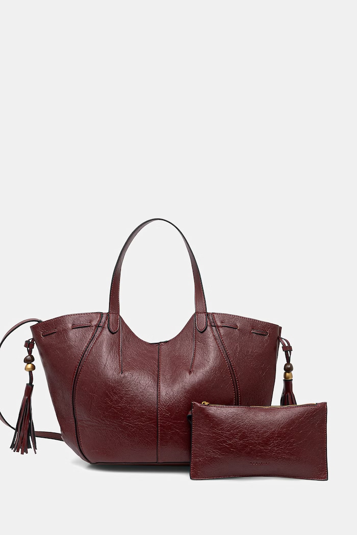 Kabelka typu shopper dámska z imitácie kože s visiacimi korálkami RW26-TOD301 burgundské RW26
