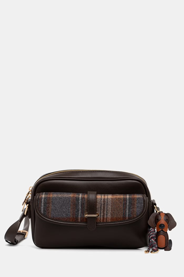Torebka crossbody damska z imitacji skóry z brelokiem RW26-TOD403 brązowy RW26