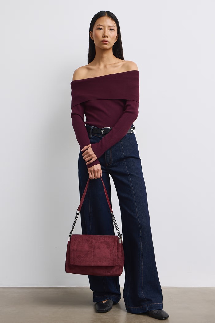 Medicine Torebka crossbody damska z imitacji zamszu bordowy RW26-TOD410