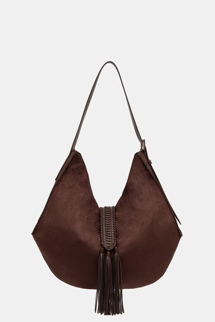Torebka hobo damska z imitacji zamszu RW26-TOD608 brązowy RW26