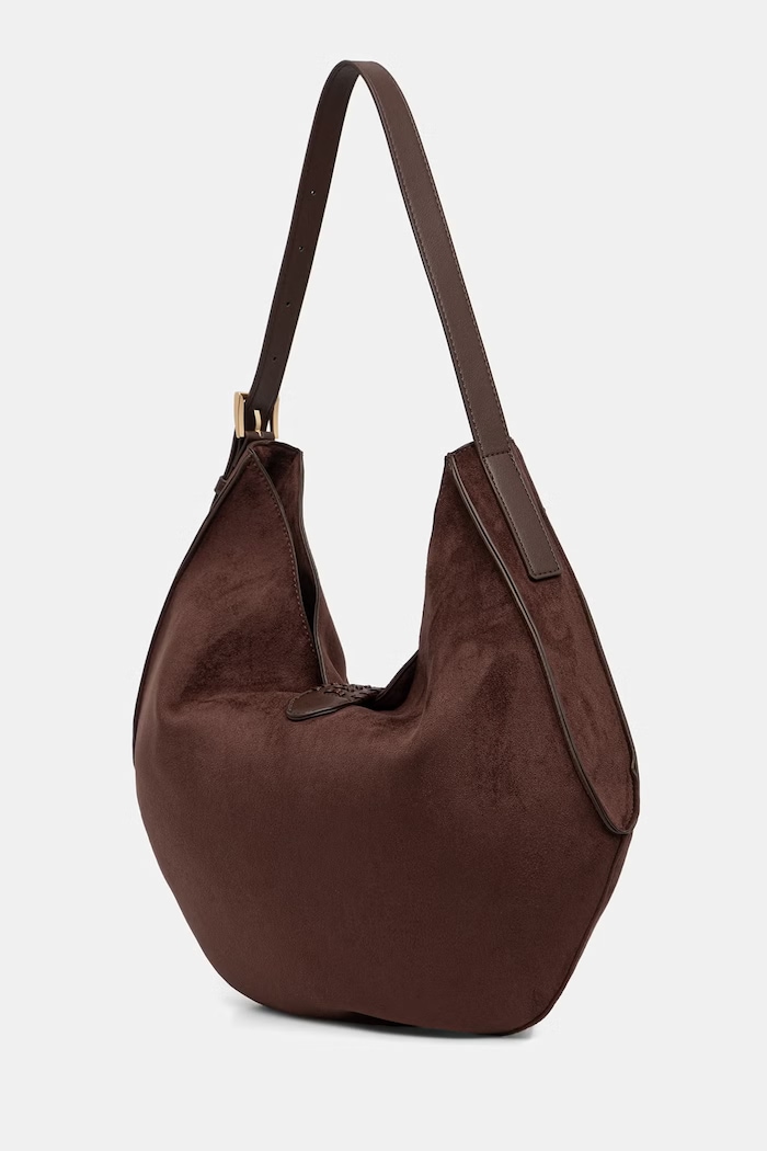 Torebka hobo damska z imitacji zamszu RW26-TOD608 brązowy