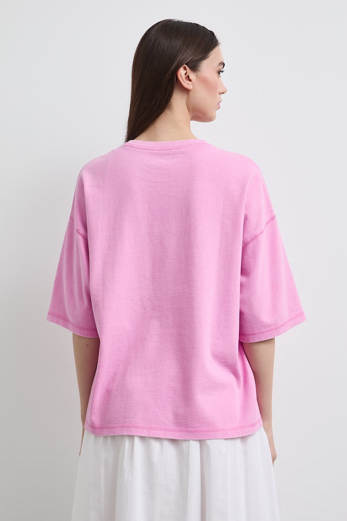 Odzież T-shirt damski bawełniany z efektem sprania RW26-TSD011 różowy