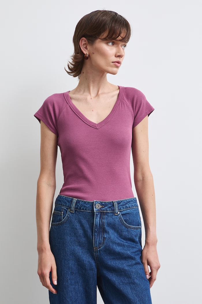 Medicine T-shirt damski bawełniany z elastanem fioletowy RW26-TSD030