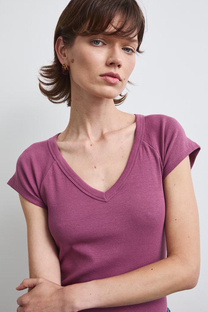Medicine T-shirt damski bawełniany z elastanem fioletowy RW26-TSD030